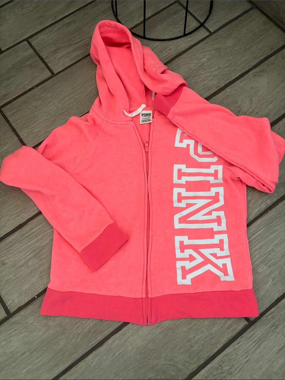 PINK Victoria's Secret Coral Pink Zip Hoodie with White Logo